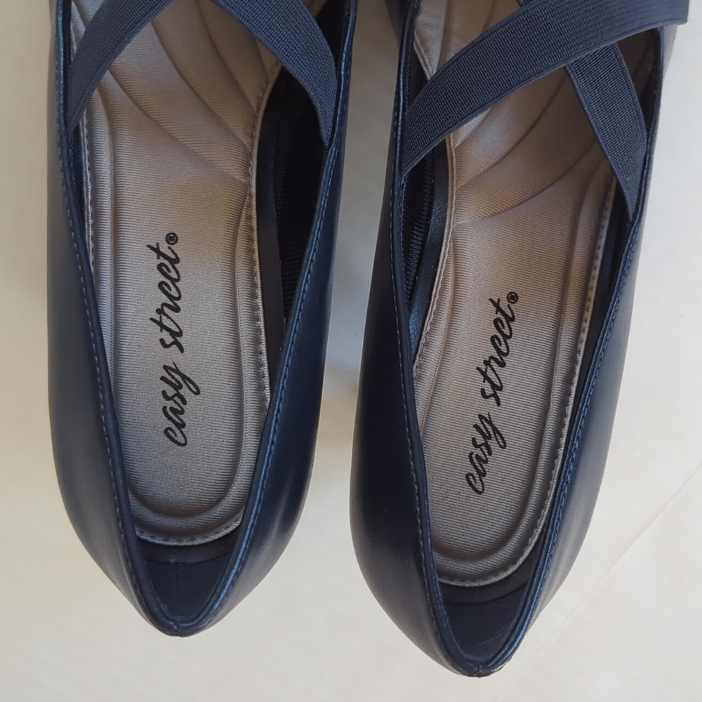 Easy Street Zaylee Faux Leather Criss Cross Strappy Slip On Heels 10M Blue - Picture 6 of 16